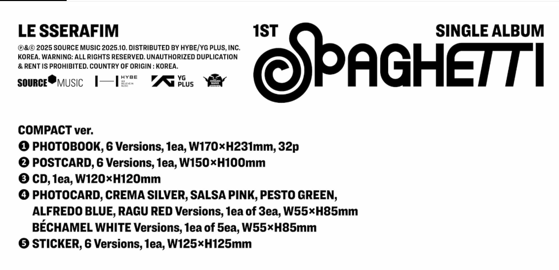 [PRE ORDER] LE SSERAFIM- SPAGHETTI (COMPACT VER)