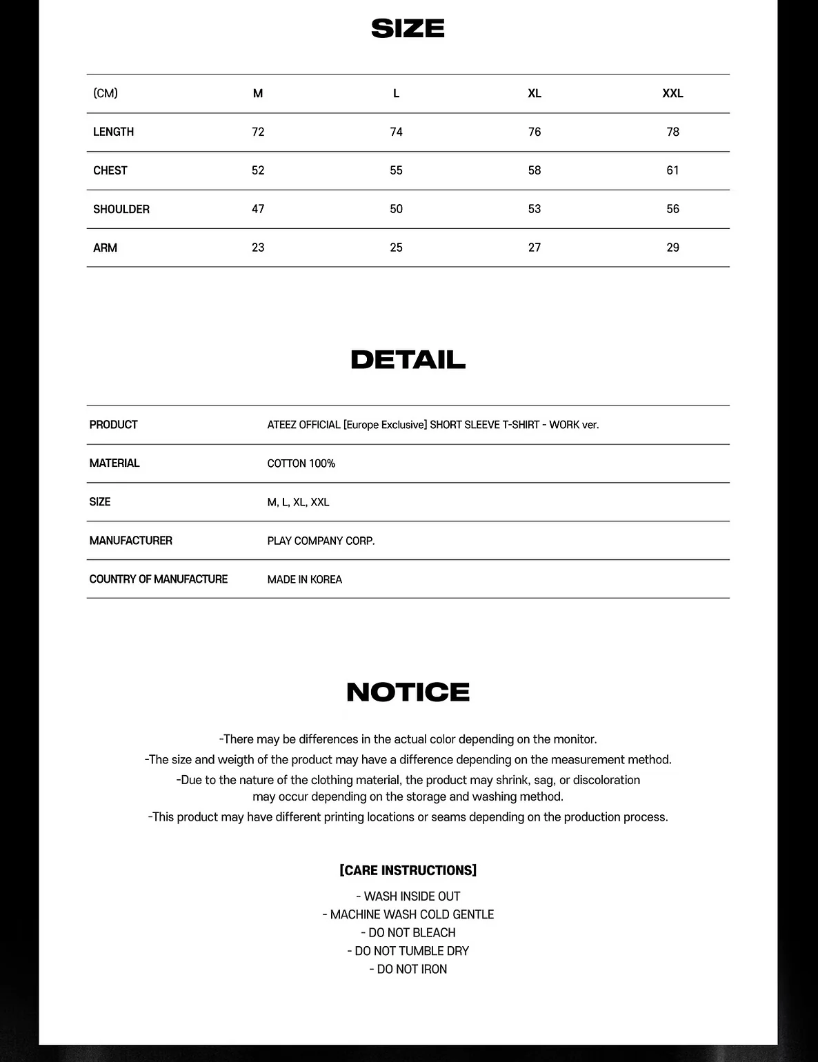 [PRE ORDER] ATEEZ - SHORT SLEEVE T-SHIRT WORK VER