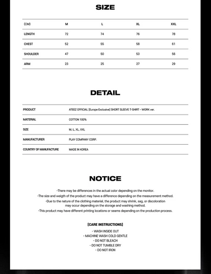 [PRE ORDER] ATEEZ - SHORT SLEEVE T-SHIRT WORK VER