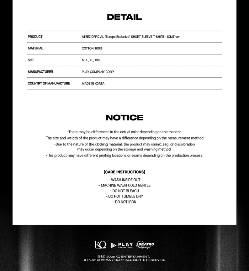 [PRE ORDER] ATEEZ - SHORT SLEEVE T-SHIRT IOMT VER